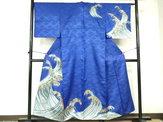 平和屋着物▽訪問着　単衣　立波文　金銀彩　洗える着物　DABE1512op