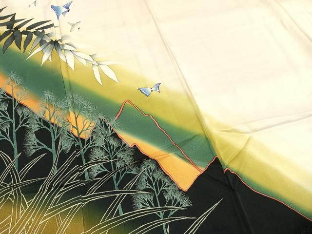 平和屋着物●訪問着　舞蝶文　ろうけつ染め　暈し染め　正絹　逸品　AABH5007fy_3