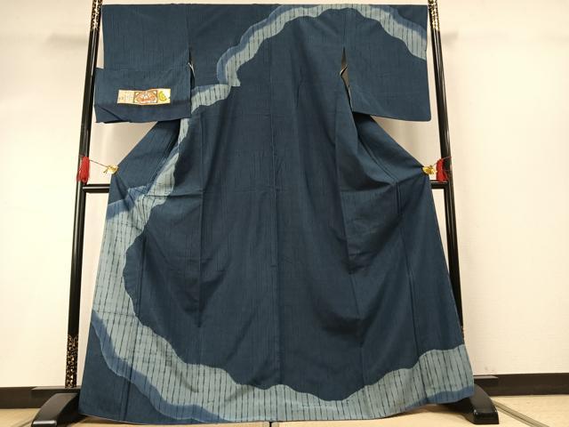平和屋着物●訪問着　本場大島紬　藍　絞り　道長文　証紙付き　正絹　逸品　AABH5167fy