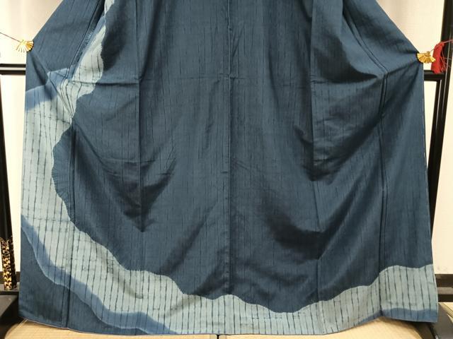 平和屋着物●訪問着　本場大島紬　藍　絞り　道長文　証紙付き　正絹　逸品　AABH5167fy_2