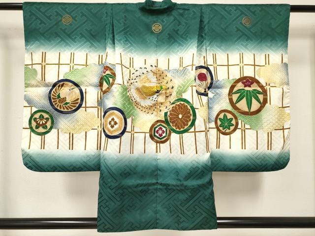 平和屋着物[]七五三　男の子　祝着・羽織・行灯袴セット　駒刺繍　鷹　鷲　菊桐花丸文　暈し染め　金彩　DABE7064ma_5