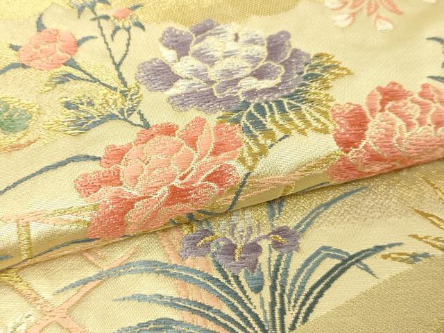 平和屋本店▼西陣　泰正織物謹製　太鼓柄袋帯　唐織　作家物　扇面冊子花鳥文　本金箔　正絹　逸品　DABE9299sf_2