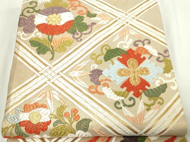 平和屋本店▼佐賀錦　六通柄袋帯　唐織　花菱文　本金箔　正絹　逸品　DABE9290sf