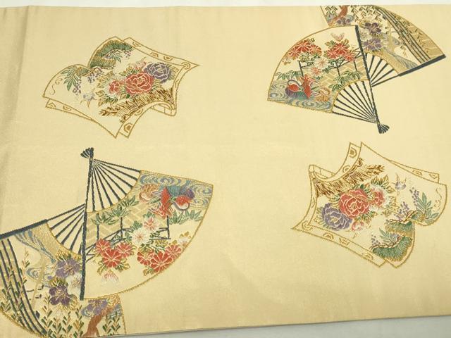 平和屋本店▼西陣　泰正織物謹製　太鼓柄袋帯　唐織　作家物　扇面冊子花鳥文　本金箔　正絹　逸品　DABE9299sf_4