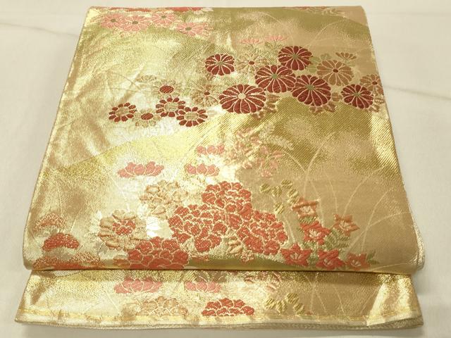 平和屋着物◎佐賀錦 六通柄袋帯 唐織 草花文 九百錦 金糸 正絹 逸品 