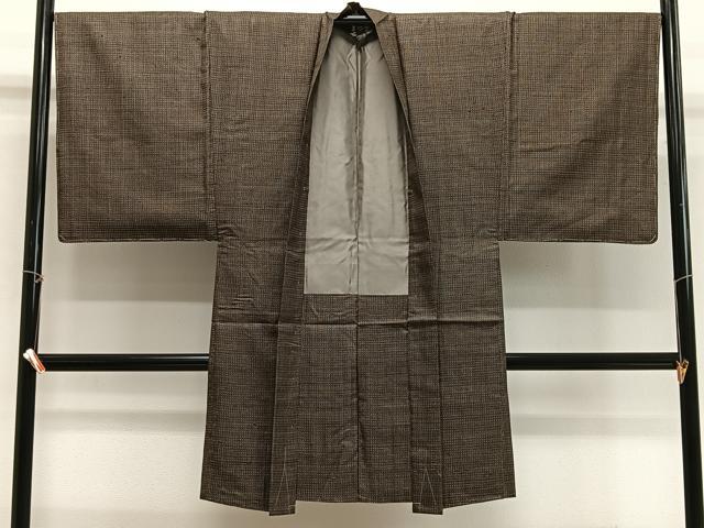 平和屋着物∞男性　長羽織　本場大島紬　格子　正絹　逸品　未使用　CABG3934ua