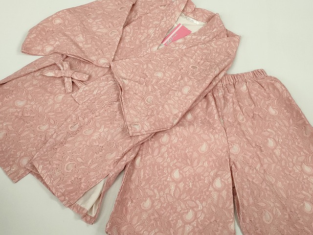平和屋着物∴極上　夏物　レース甚平　浴衣　総レース　花唐草文　オールドローズ色　逸品　新品　DZAB10215kh6