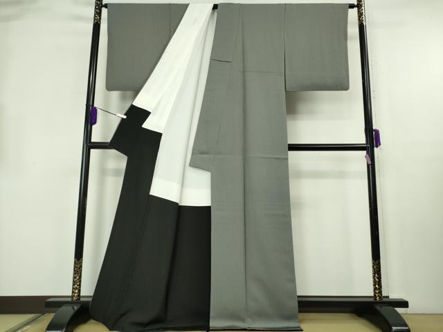 平和屋本店●極上　お召　毛万筋　墨色×薄鈍色　逸品　DZAB2538kh6_2