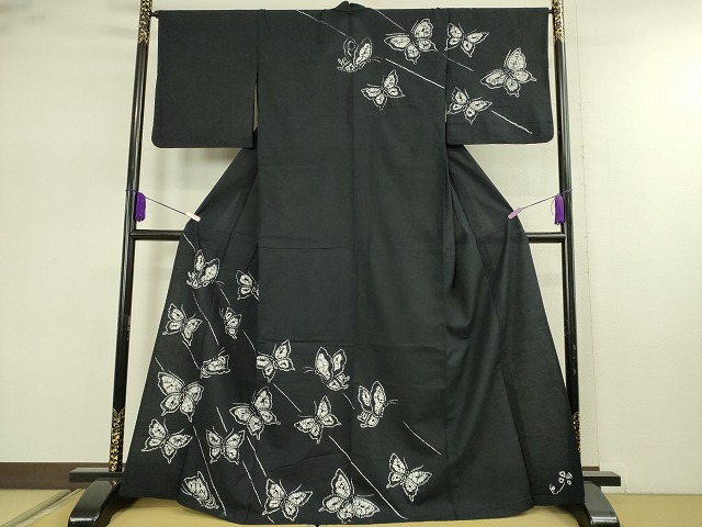 平和屋着物∴極上　夏物　浴衣　有松鳴海絞り　舞蝶文　黒地　綿　逸品　DZAB7481kh6 30,420円