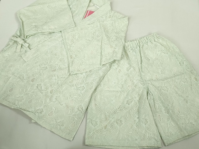 平和屋着物∴極上　夏物　レース甚平　浴衣　総レース　花唐草文　スカイグリーン色　逸品　新品　DZAB10429kh6