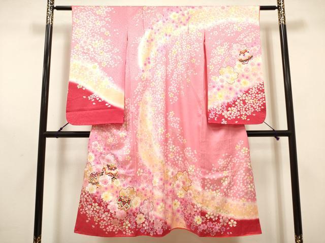 平和屋着物[]七五三　女の子　７歳　祝着　四つ身　駒刺繍　鞠舞桜文　暈し染め　金彩　逸品　DABH5356ea 17,316円