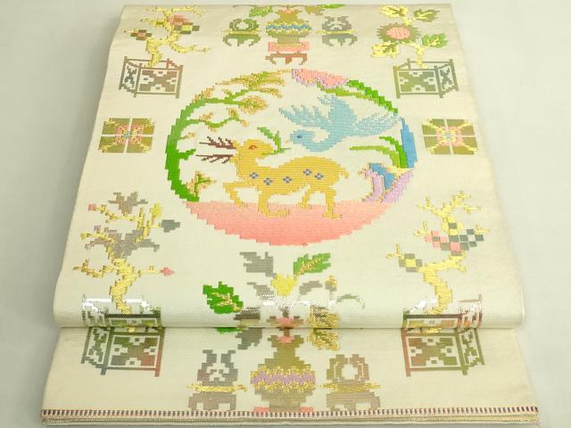 平和屋本店●最高級　龍村平蔵製　太鼓柄　本袋帯　彩華鹿島錦　金銀糸　逸品　DZAB9168kh6