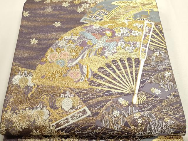 平和屋本店▼六通柄袋帯　右雅扇散文　本金箔　正絹　逸品　DABJ6083sf