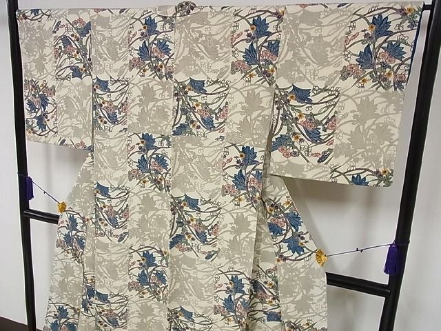 平和屋本店■極上 本場琉球紅型 平野晋二郎 小紋 市松花文 落款あり 着丈 160cm 裄 65.5cm 正絹 逸品 2kk1340