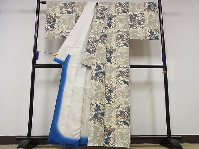 平和屋本店■極上 本場琉球紅型 平野晋二郎 小紋 市松花文 落款あり 着丈 160cm 裄 65.5cm 正絹 逸品 2kk1340