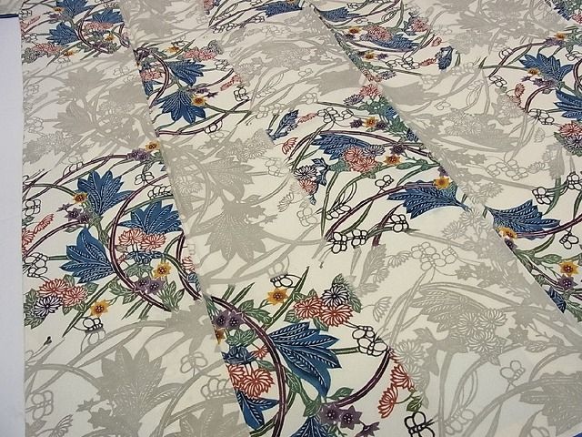 平和屋本店■極上 本場琉球紅型 平野晋二郎 小紋 市松花文 落款あり 着丈 160cm 裄 65.5cm 正絹 逸品 2kk1340