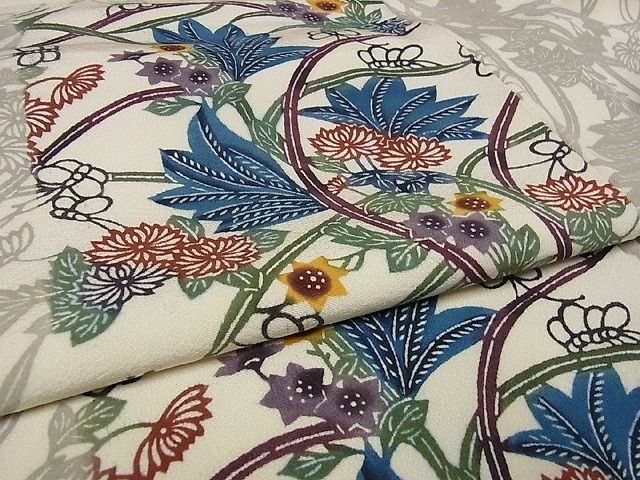 平和屋本店■極上 本場琉球紅型 平野晋二郎 小紋 市松花文 落款あり 着丈 160cm 裄 65.5cm 正絹 逸品 2kk1340