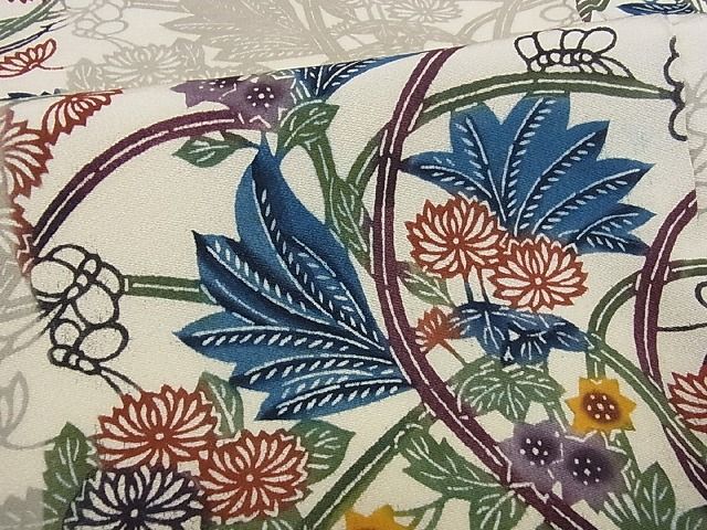 平和屋本店■極上 本場琉球紅型 平野晋二郎 小紋 市松花文 落款あり 着丈 160cm 裄 65.5cm 正絹 逸品 2kk1340