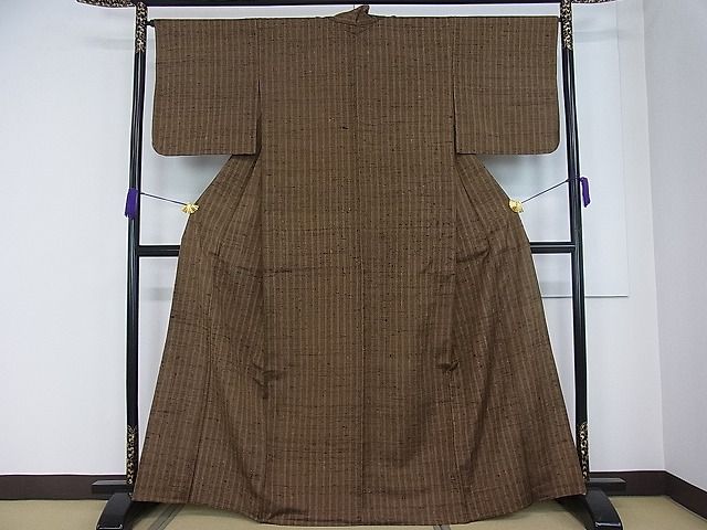 平和屋着物▽希少 ざざんざ織 伊兵衛織 単衣 格子 正絹 逸品 AAAM4298ck