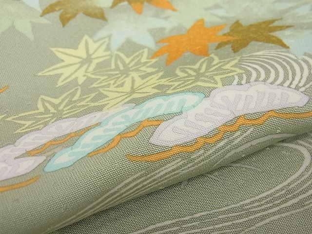 平和屋本店●極上 創業460年・千總 訪問着 刺繍 草花文 柳茶色地 高島屋扱い 逸品3s20711_6