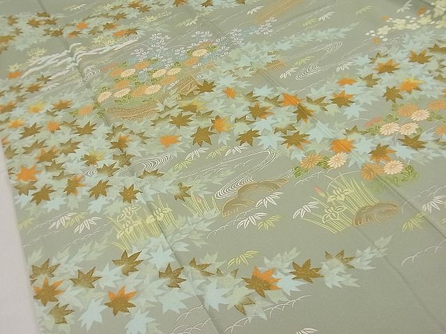 平和屋本店●極上 創業460年・千總 訪問着 刺繍 草花文 柳茶色地 高島屋扱い 逸品3s20711_3