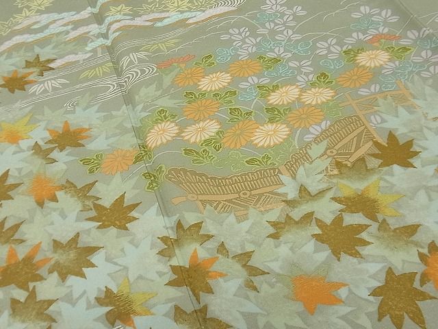 平和屋本店●極上 創業460年・千總 訪問着 刺繍 草花文 柳茶色地 高島屋扱い 逸品3s20711_2