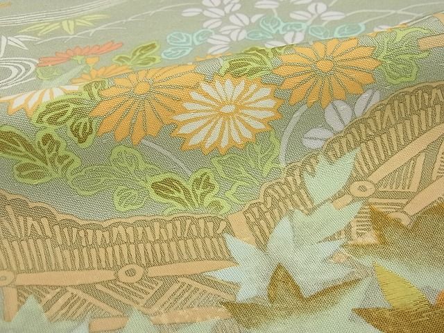 平和屋本店●極上 創業460年・千總 訪問着 刺繍 草花文 柳茶色地 高島屋扱い 逸品3s20711_5