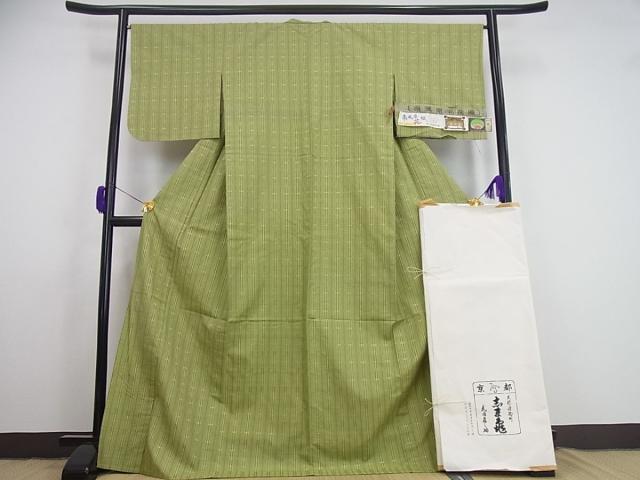 平和屋着物▽本塩沢 やまだ織 単衣 雪の中のきれ 格子