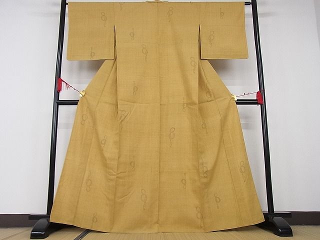 平和屋本店□極上 本場結城紬 重要無形文化財 単衣 100亀甲 縞