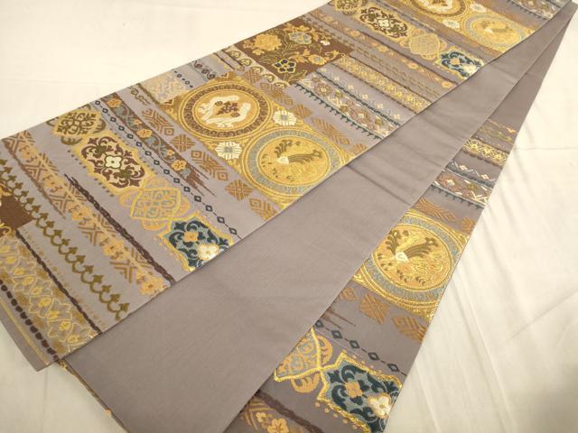 平和屋着物●六通柄袋帯　唐織　横段花鳥丸文　金糸　正絹　逸品　AAAL2191wj 平和屋着物○六通柄袋帯 唐織 横段花鳥丸文 金糸 正絹 逸品