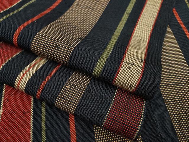 いおはた　絹織物/単衣 平和屋着物▽希少 ざざんざ織 伊兵衛織 単衣 縞 正絹 逸品 AAAM4290ck