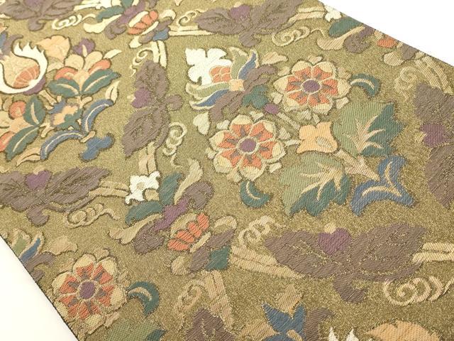 平和屋着物●ファッションデザイナー 花井幸子　六通柄袋帯　更紗飾花文　金糸　正絹　逸品　AAAN3776az 平和屋着物○ファッションデザイナー 花井幸子 六通柄袋帯 更紗飾花文