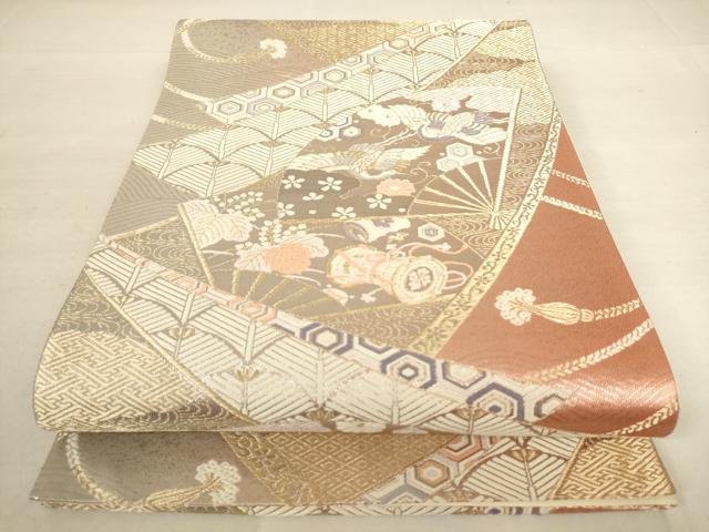 平和屋着物◎六通柄袋帯 唐織 飛鶴花文 金銀糸 正絹
