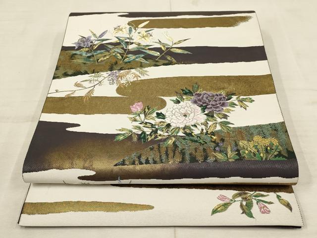 平和屋着物○塩瀬 九寸名古屋帯 花菱文 金彩 正絹 逸品 DAAX4232ps 平和