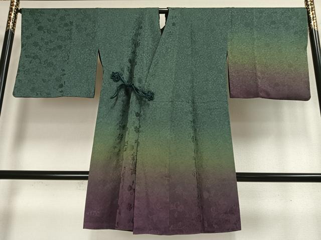 平和屋着物●道中着　花唐草地紋　暈し染め　ロング丈　リバーシブル　正絹　逸品　AAAO9317np