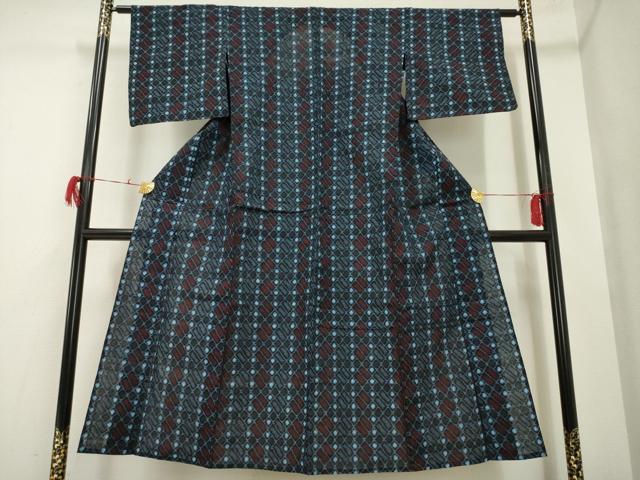 平和屋着物▽久留米絣 単衣 籠目文 綿 逸品 AAAP4010ck 紬