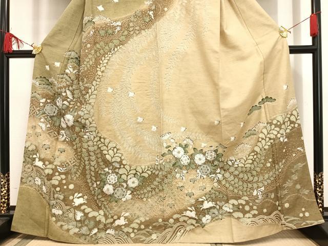 平和屋着物●創業140年　小糸染芸の四代目　小糸敏夫　訪問着　紬地　辻が花　千鳥　跳び兎　暈し染め　正絹　逸品　AAAP8092np 平和屋着物○創業140年 小糸染芸の四代目 小糸敏夫 訪問