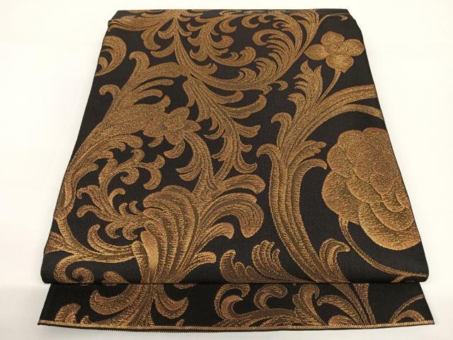 平和屋着物●織物一筋名門　織悦　全通柄　本袋帯　更紗花文　黒地　正絹　逸品　AAAQ0417np