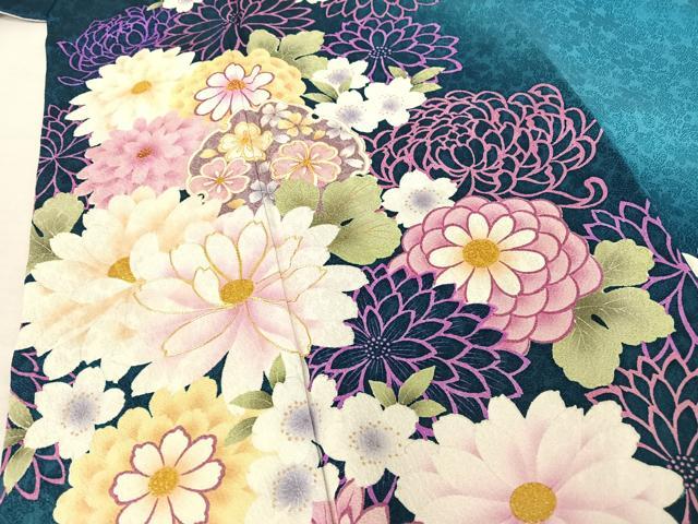 平和屋着物○豪華振袖・長襦袢セット（無双仕立て）駒刺繍 雪輪草花文 暈