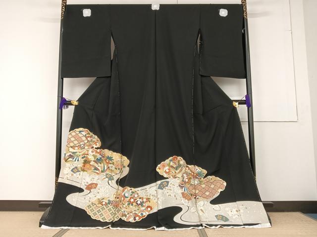 平和屋着物●吉澤友禅　黒留袖　駒刺繍　辻が花　雲取り吉祥花文　金銀彩　仮絵羽　正絹　逸品　未使用　AAAQ0692np