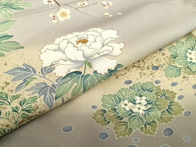 平和屋着物○十日町友禅 関芳 泰常 色留袖 駒刺繍 草花に雀