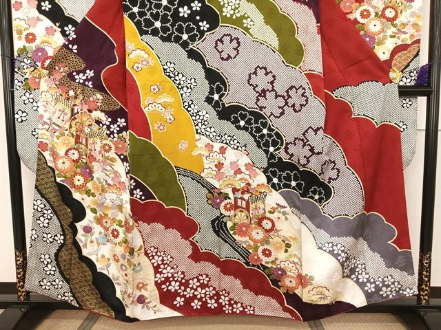 平和屋着物○豪華振袖 駒刺繍 御所車花文 金彩 正絹 逸品 AAAQ0721np