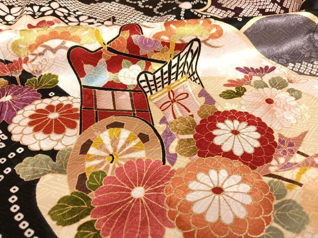 平和屋着物○豪華振袖 駒刺繍 御所車花文 金彩 正絹 逸品 AAAQ0721np