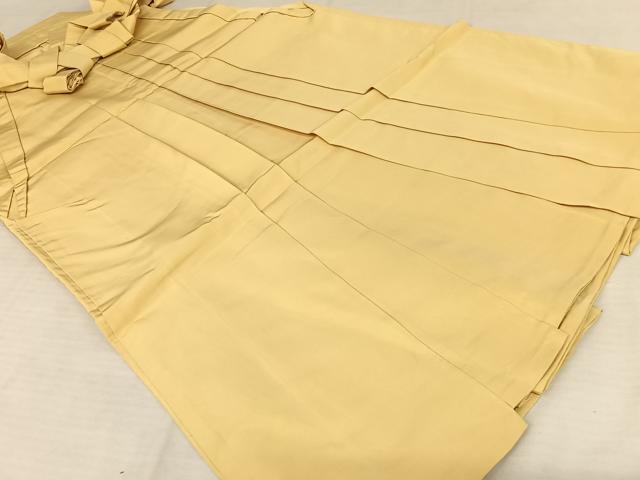 平和屋着物●男性　創業100年毘龍織　米沢阿部吉　馬乗り袴　色無地　蜂蜜色　正絹　逸品　AAAQ0739np