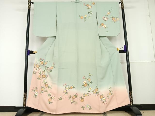 平和屋着物●訪問着　枝花文　暈し染め　金彩　正絹　逸品　AAAQ0746np