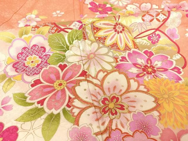 平和屋着物○豪華振袖 竹屋町刺繍 手描き 草花文 暈し染め 金彩