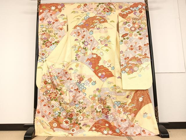 平和屋着物●豪華振袖　駒刺繍　貝桶花鞠文　金彩　正絹　逸品　AAAQ0774np