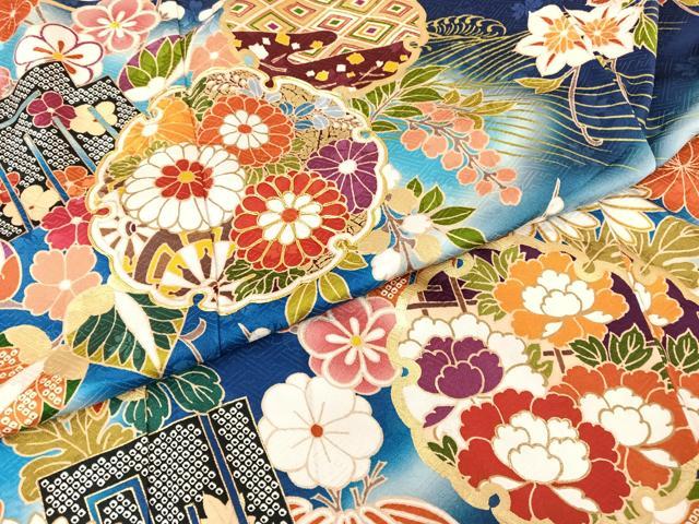 平和屋着物○豪華振袖 雪輪花文 暈し染め 黒地 金彩 仮絵