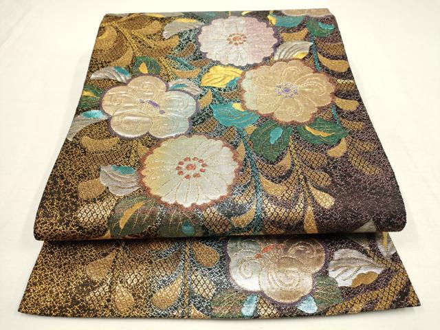 平和屋着物●六通柄袋帯　辻が花　枝花文　黒地　金糸　正絹　逸品　AAAQ7608wj