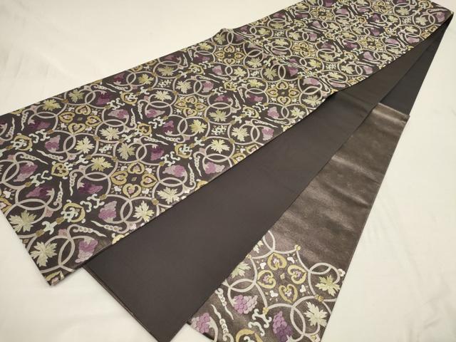 平和屋着物●極上　太鼓柄袋帯　唐織　葡萄唐草文　金糸　正絹　逸品　AAAQ7644wj